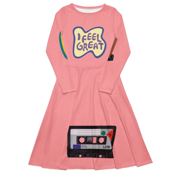 Wewak I Feel Great Text and Tape Cassette  Print Long Sleeve Midi Dress
